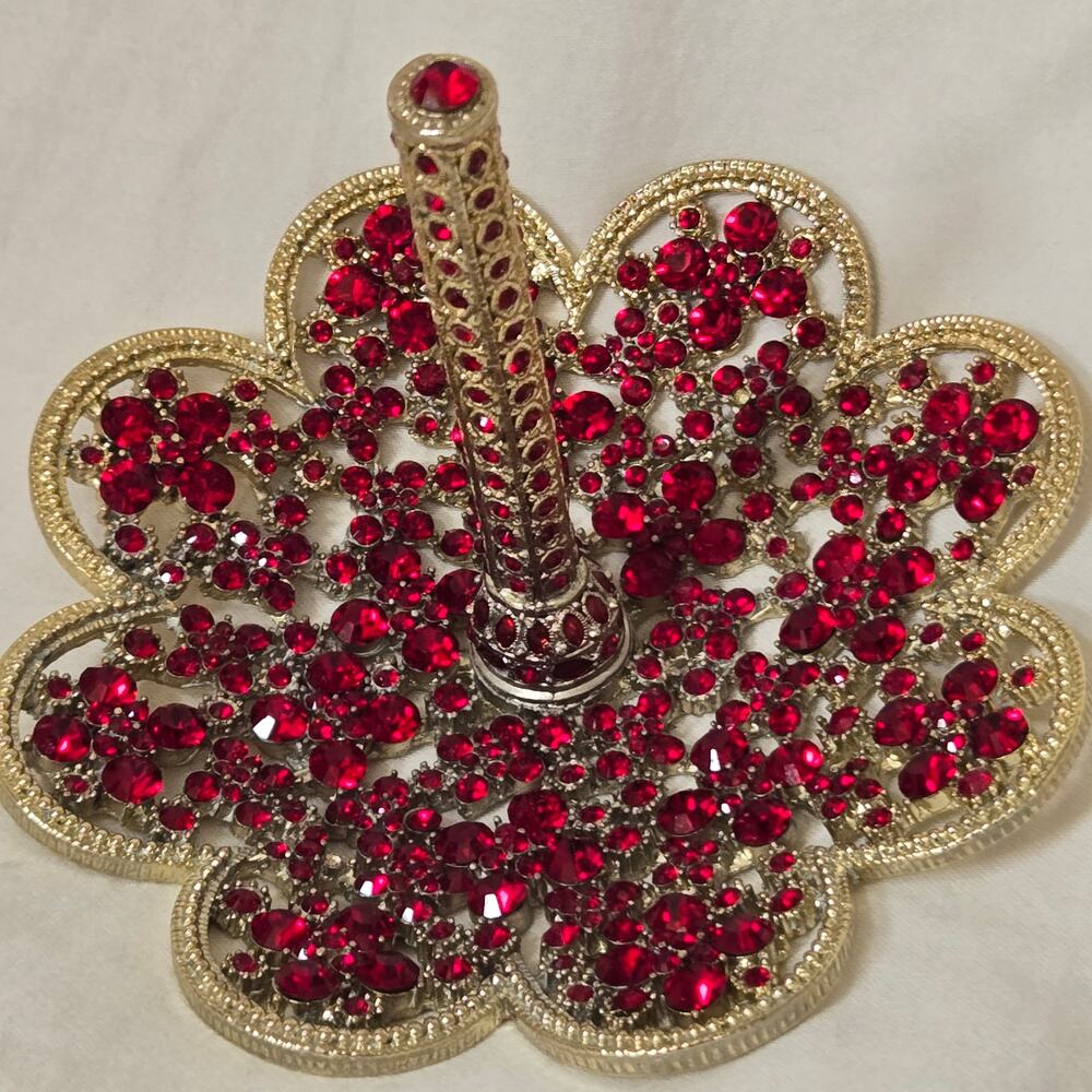 Olivia Riegel Ring Holder Hand Set Ruby Red European Crystals Gold Tone *read*
